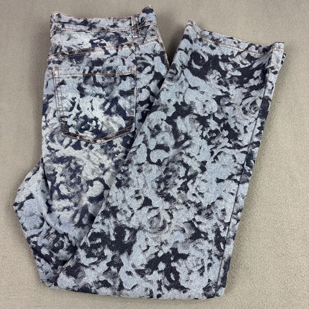 Gloria Vanderbilt Amanda Jeans Womens 10S Blue Black Floral Rose Print Tapered